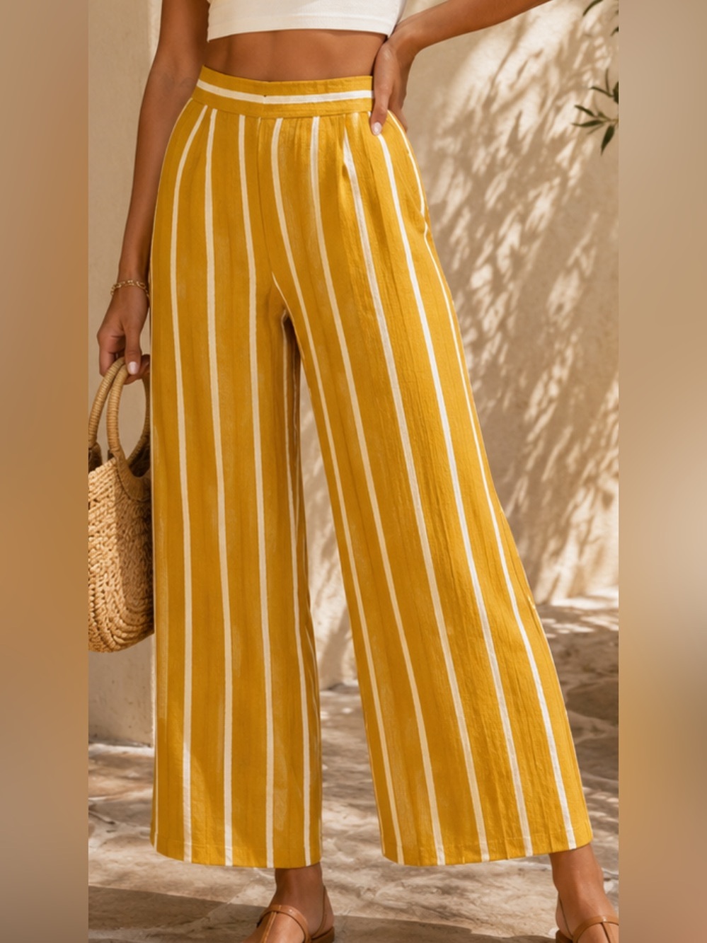NWT Iris Orange/white stripes wide leg high waist pants size M